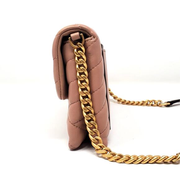 Tory Burch Kira Chevron Chain Wallet Purse Leather Pink Moon Rolled Brass 64086 - Picture 5 of 10